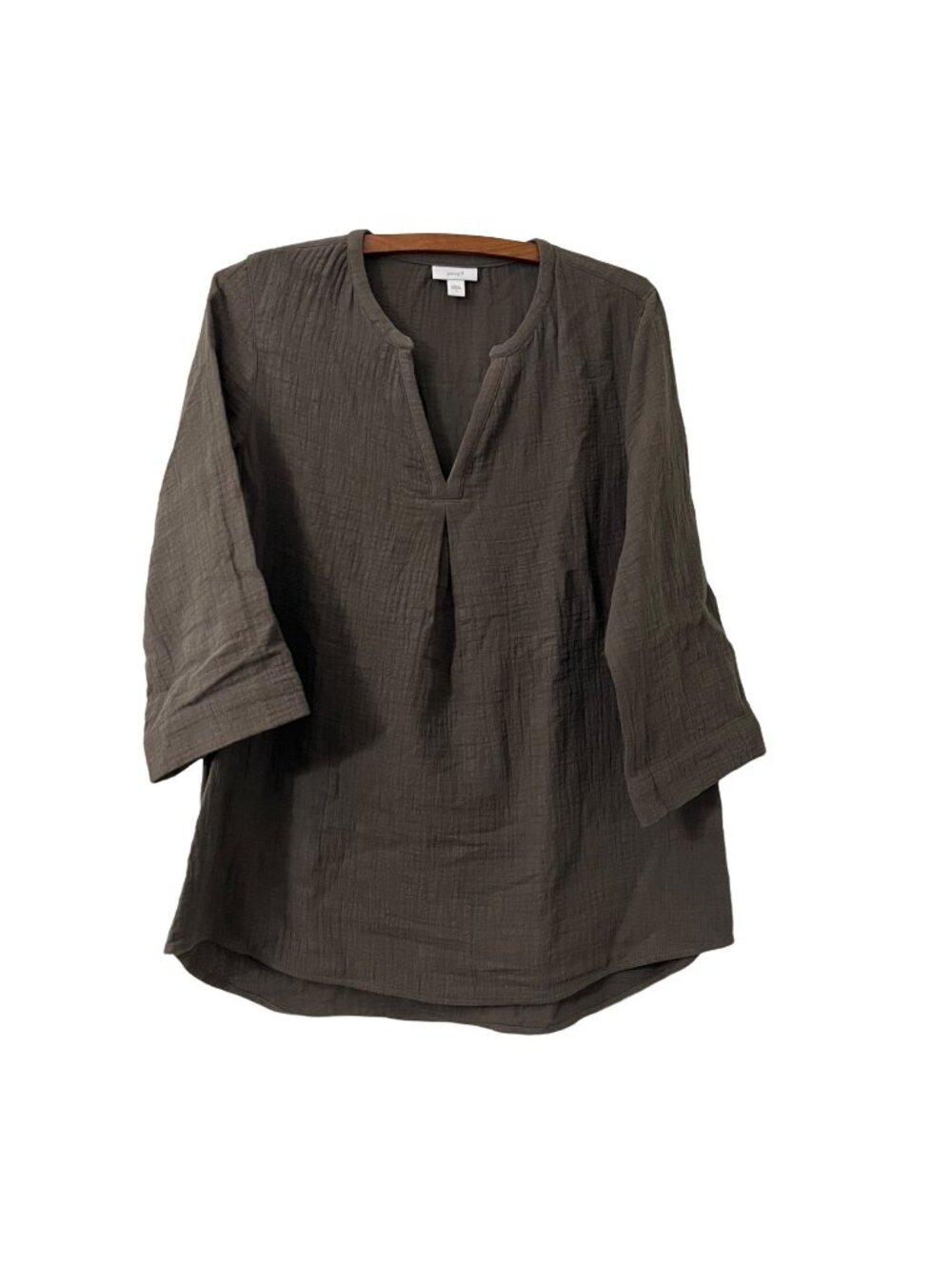 Pure Jill Army Green Split V Neck Gauzy Cotton Tunic Blouse Size Small